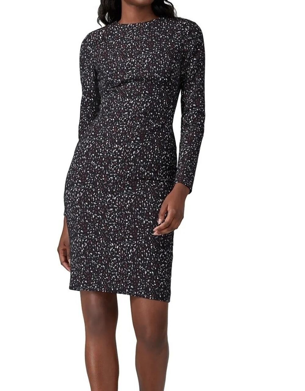 Black Halo‎ Desoto Sheath Dress Womens 6 Black Stretch Jacquard Long Sleeve